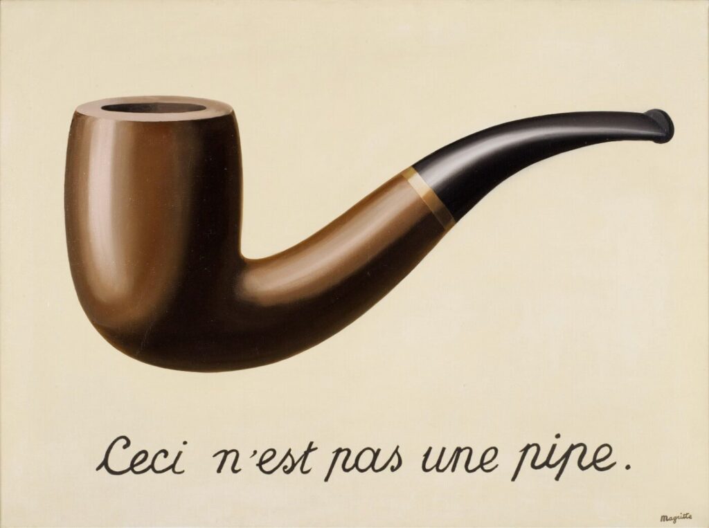 René Magritte’s The Treachery of Images challenges our shallow perceptions by showing that images are mere representations, not the objects themselves. With its famous phrase, “This is not a pipe,” the painting forces us to confront the difference between reality and our mental constructs.